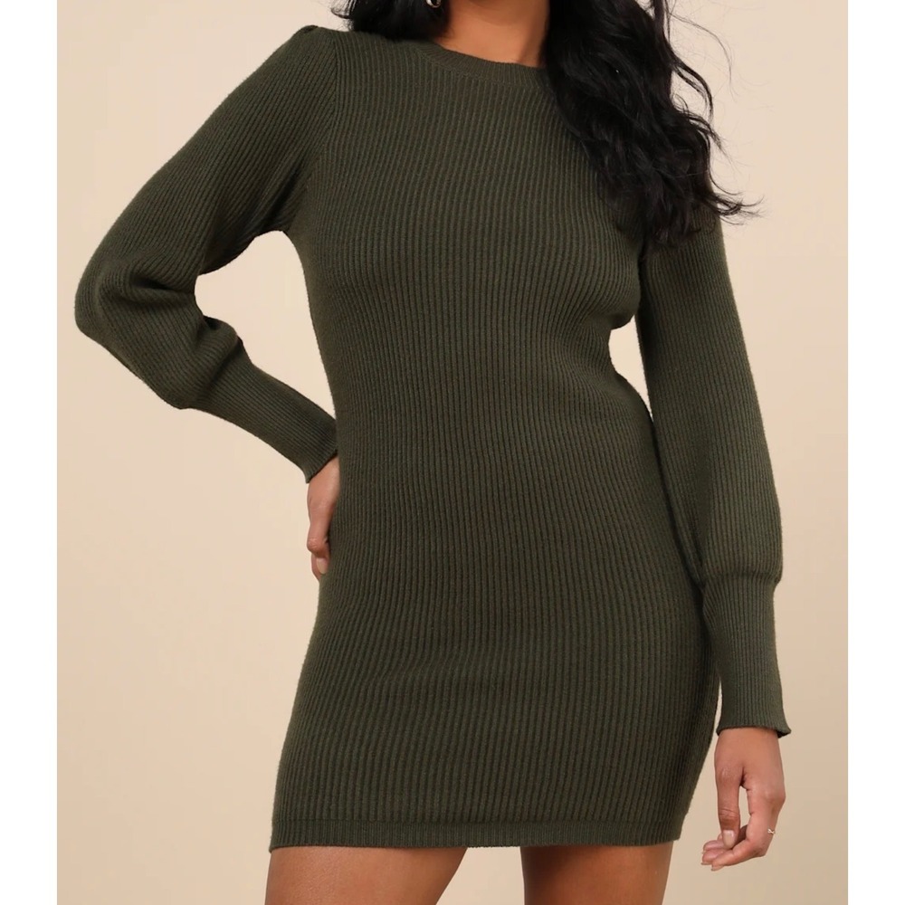 Lulus Size Small Loving You Fondly Olive Green Ribbed Knit Sweater Dress FLAW